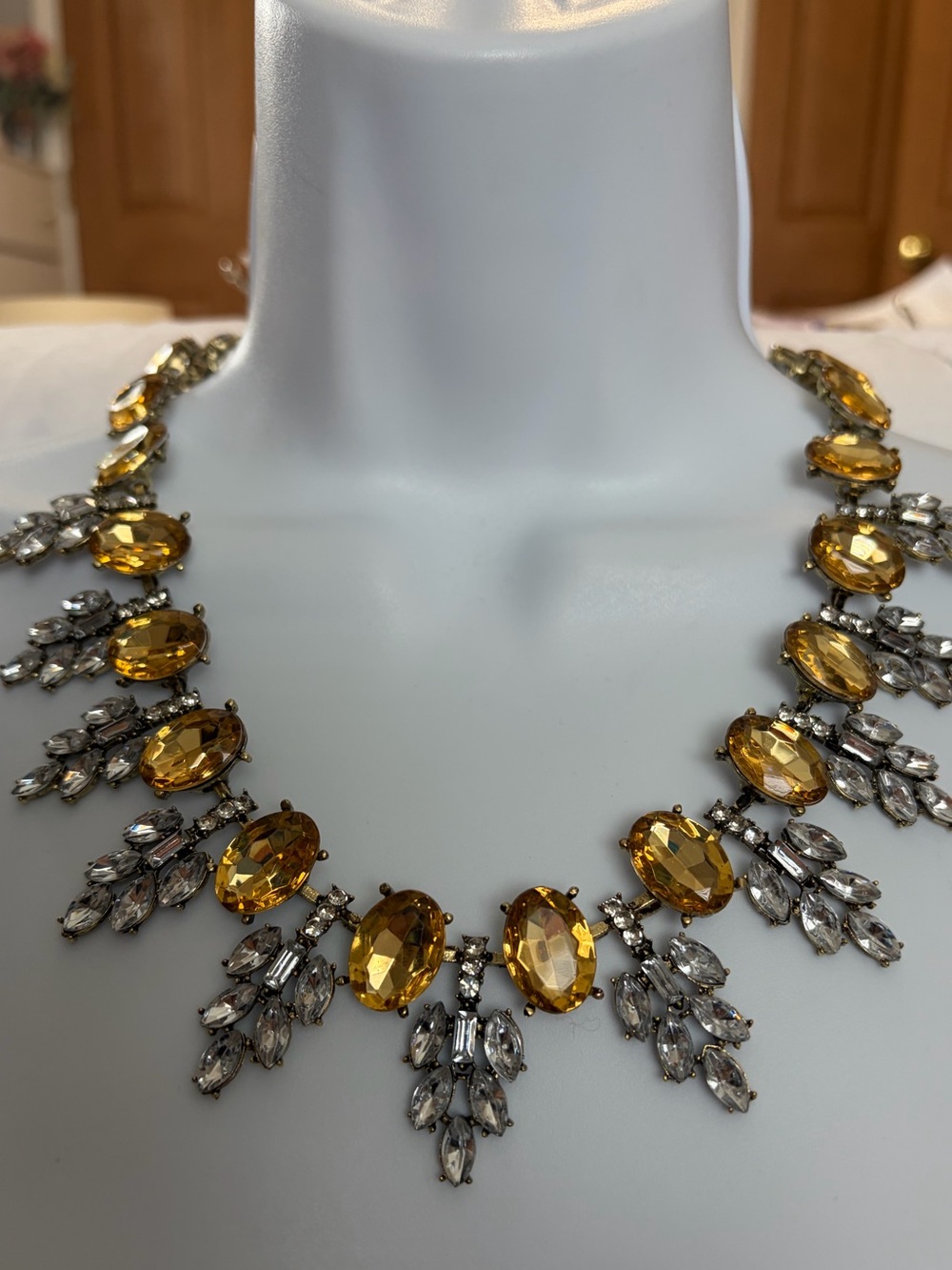 NWOT Aratta Silent Journey- Gold-Tone Topaz Crystal Statement Necklace - Picture 4 of 16